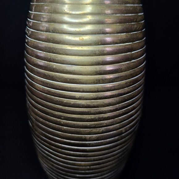Vintage Mid Cenutry Modern Solid Brass Ribbed Ripple Beehive Italian Vase 9" - Picture 5 of 5